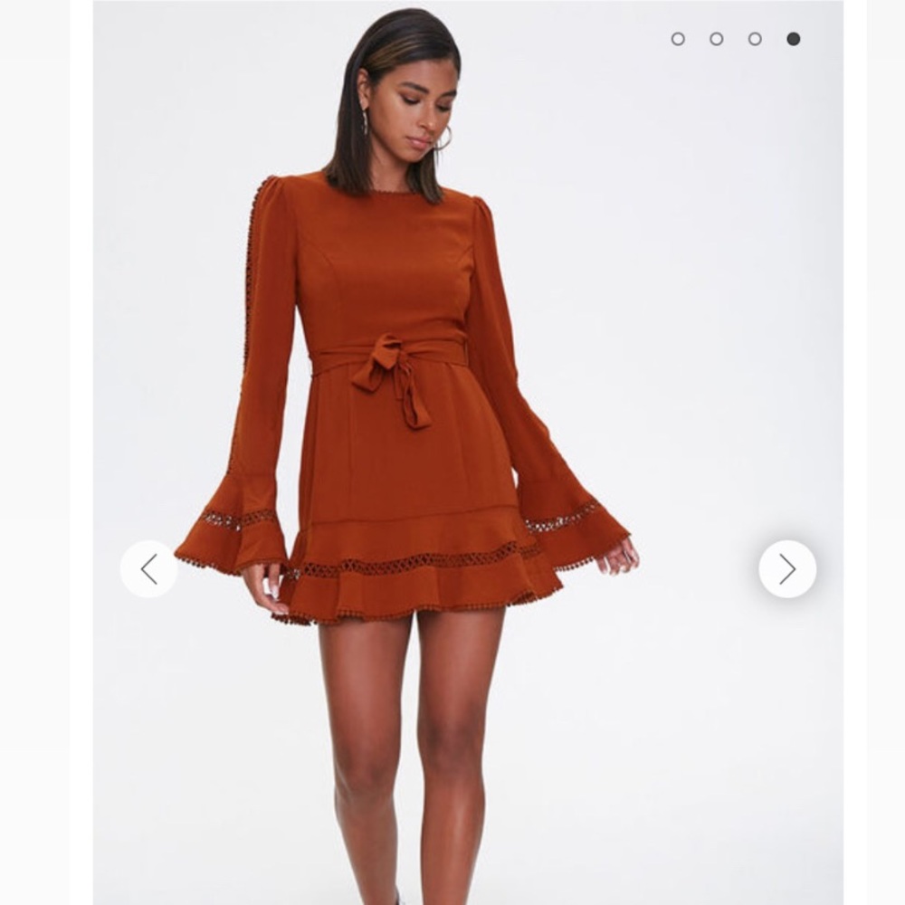 Rust Orange Mini Dress With Sash